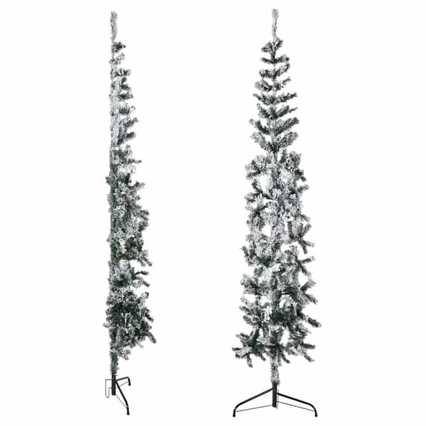 Smal halv plastgran med snö 240 cm