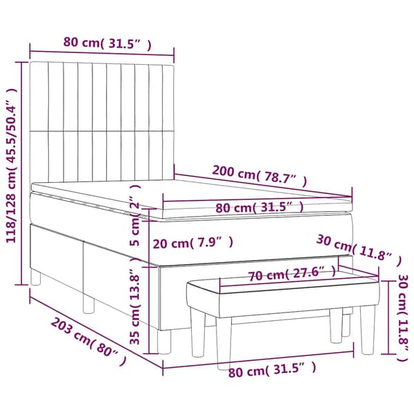 Ramsäng med madrass mörkblå 80x200 cm sammet