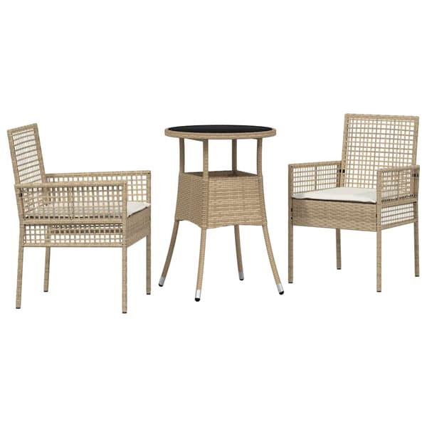 Trädgårdsmöbelset 3 pcs Beige konstrotting