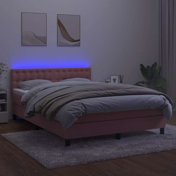 Ramsäng med madrass & LED rosa 140x190 cm sammet