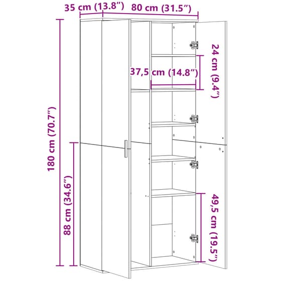Högskåp vit 80x35x180 cm konstruerat trä