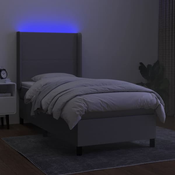 Ramsäng med madrass & LED ljusgrå 90x200 cm tyg