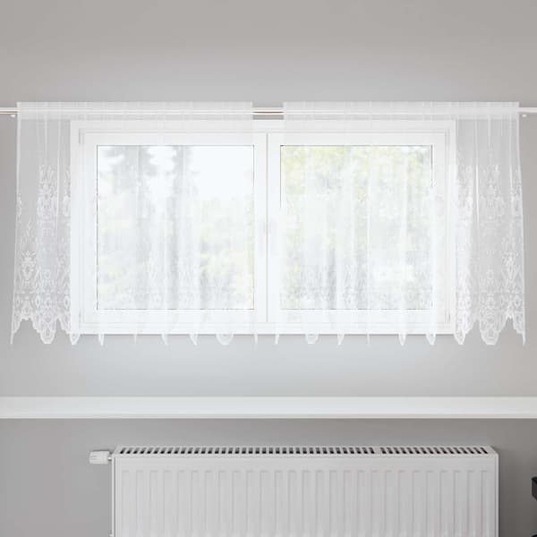 Spetsgardin med gardiner Blommor Vit 100 x 200 cm Polyester