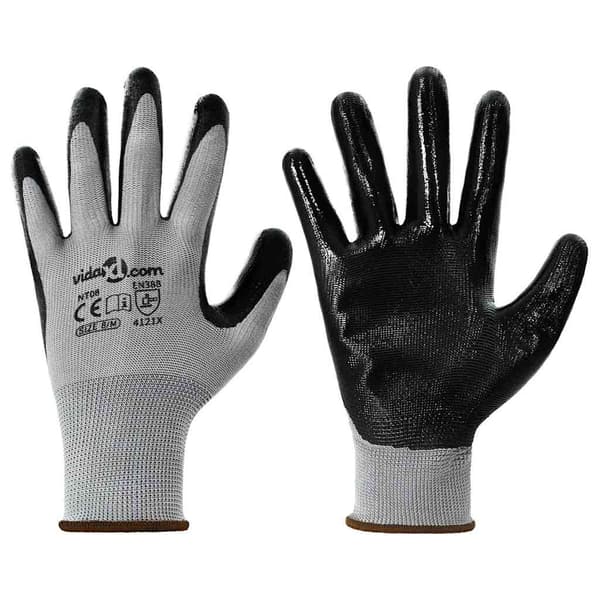 Arbetshandskar 12 pcs Grå och svart 8 / m Polyester