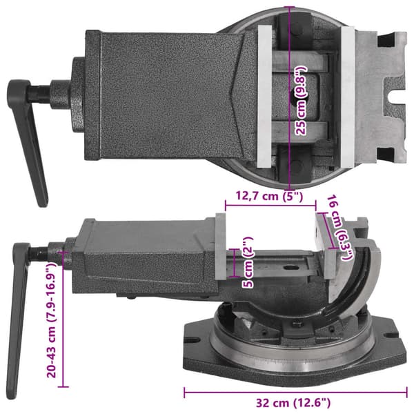 Vinklingsbart skruvstycke 2 axlar 160 mm