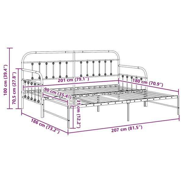 Dagbäddram Vit 90 x 200 cm Pulverlackerat stål