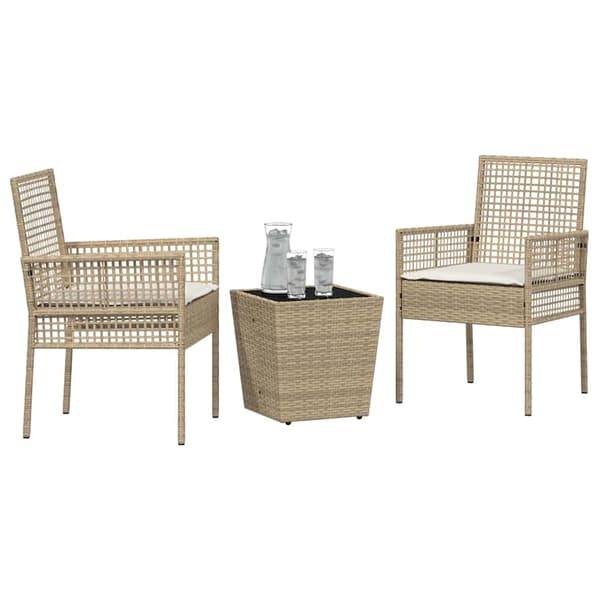 Trädgårds Bistro Set 3 pcs Beige konstrotting