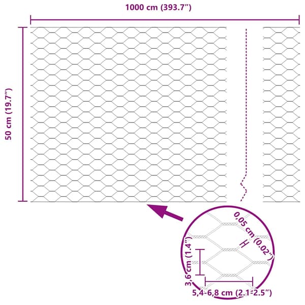 Hexagonstängsel Silver 0,5 x 10 m Galvaniserat stål