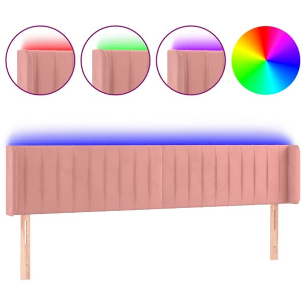 Sänggavel LED rosa 183x16x78/88 cm sammet
