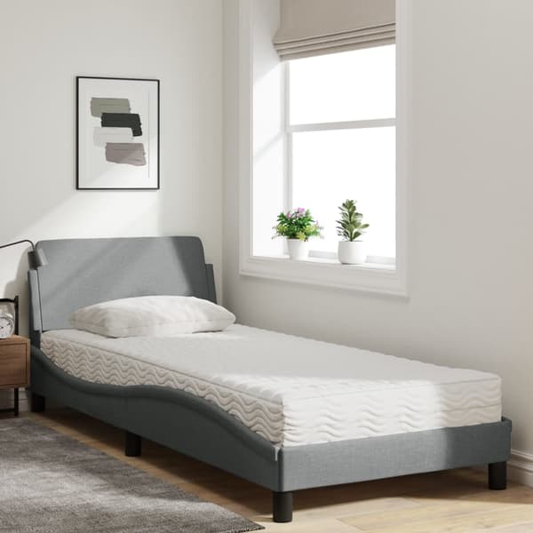 Bed with Mattress "Dover" Light Grey 90x200 cm Fabric