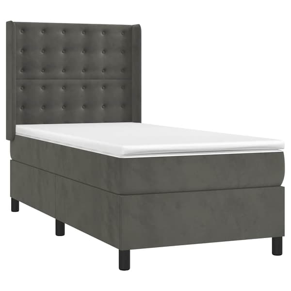 Ramsäng med madrass & LED mörkgrå 80x200 cm sammet