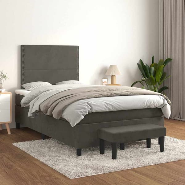 Ramsäng med madrass mörkgrå 120x190 cm sammet