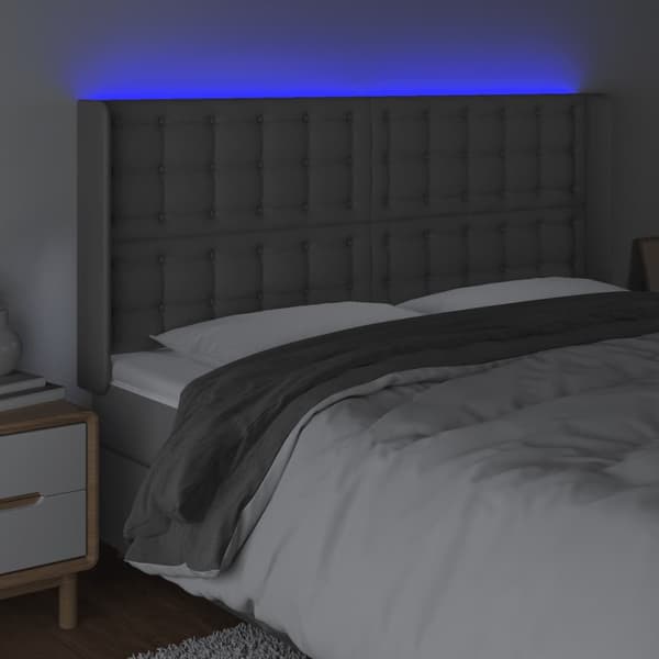 Sänggavel LED grå 147x16x118/128 cm konstläder