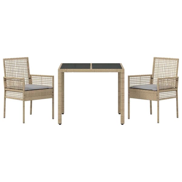 Trädgårdsmöbelset 3 pcs Beige konstrotting