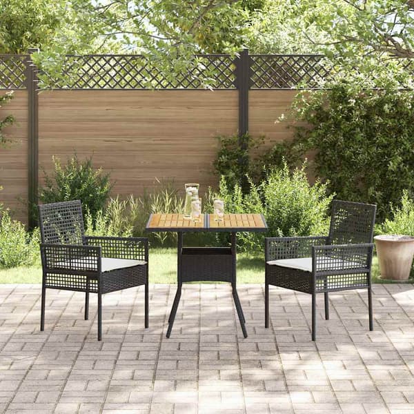 Trädgårdsmöbelset 3 pcs Svart konstrotting