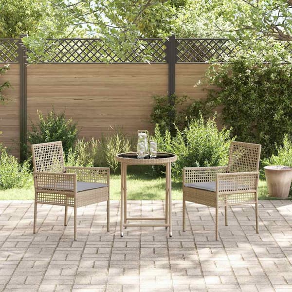 Trädgårds Bistro Set 3 pcs Beige konstrotting