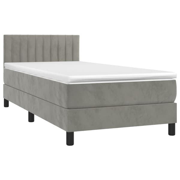 Ramsäng med madrass ljusgrå 90x200 cm sammet