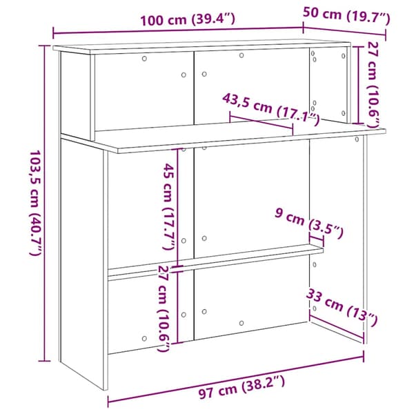 Receptionsdisk rökfärgad ek 100x50x103,5 cm konstruerat trä