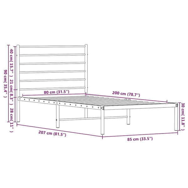 Sängram med huvudgavel metall vit 80x200 cm