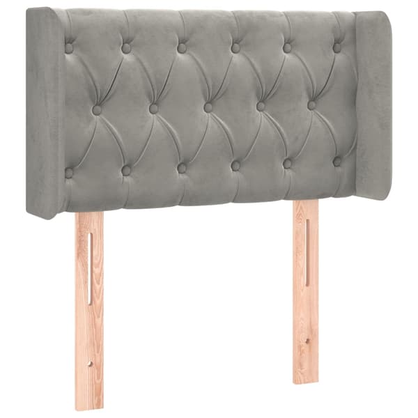 Sänggavel LED ljusgrå 83x16x78/88 cm sammet