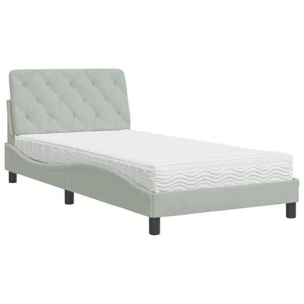Bed with Mattress Light Grey 100x200 cm Velvet