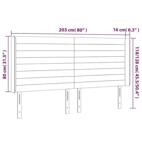 Sänggavel LED mörkgrå 203x16x118/128 cm tyg