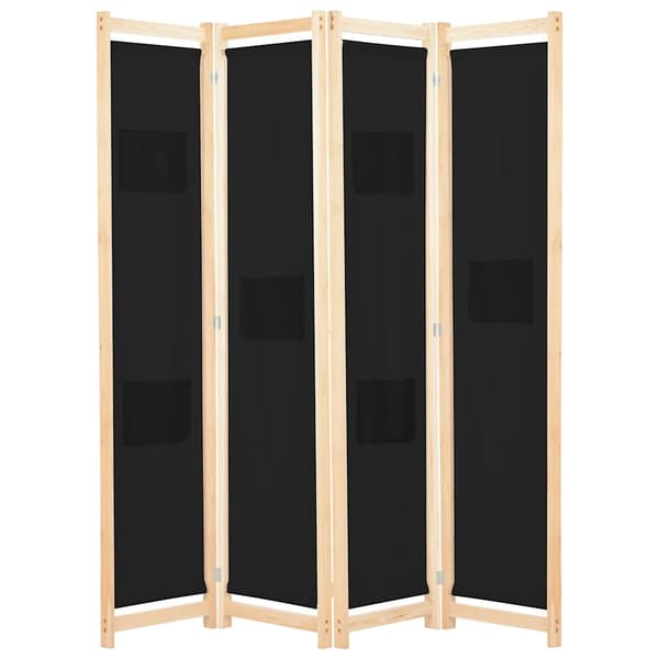 Rumsavdelare 4 paneler 160x170x4 cm svart tyg