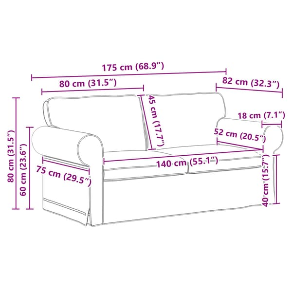 Soffset 2 pcs Ljusgrå 175 x 82 x 80 cm tyg