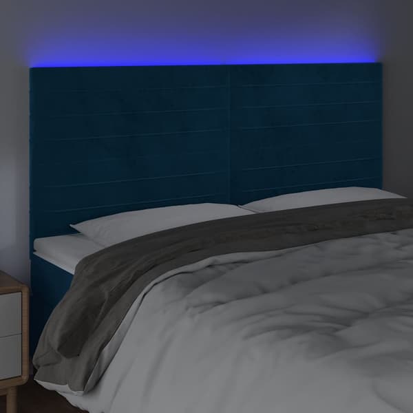 Sänggavel LED mörkblå 180x5x118/128 cm sammet