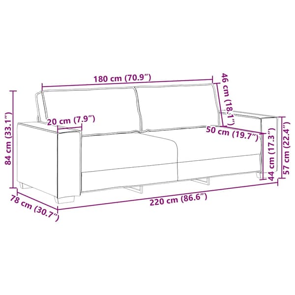 3-sitssoffa rosa 220x78x84 cm sammet