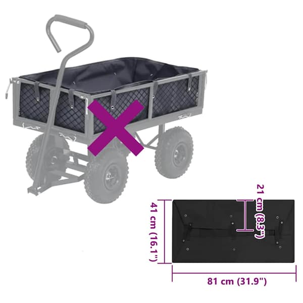 Innerfoder till trädgårdsvagn svart 81x41x21 cm tyg