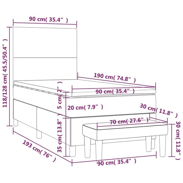 Ramsäng med madrass ljusgrå 90x190 cm sammet