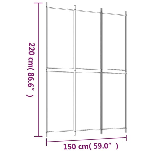 Rumsavdelare 3 paneler vit 150x220 cm tyg