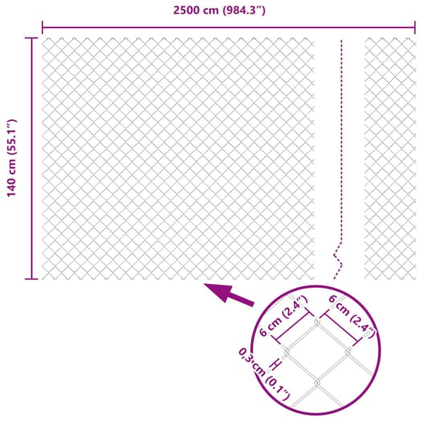 Kedjelänk Stängsel 25 x 1,4 m Stål Grå