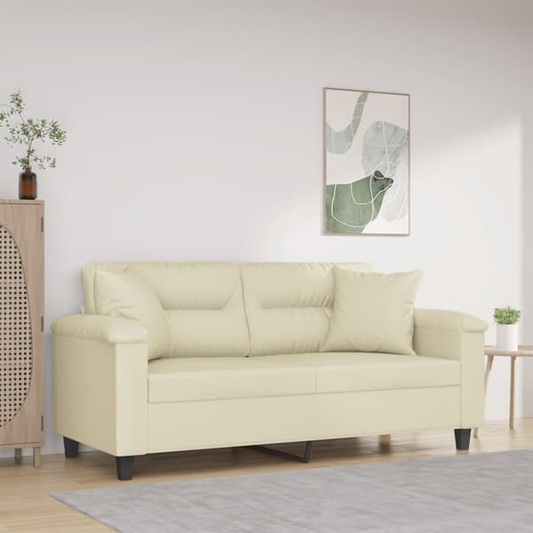 2-sits soffa med prydnadskuddar gräddvit 140 cm konstläder