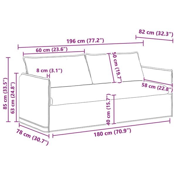 Soffset 2 pcs Gräddvit 196 x 82 x 85 cm Tyg