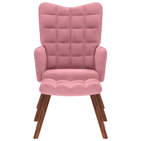Vilstol med fotpall rosa sammet