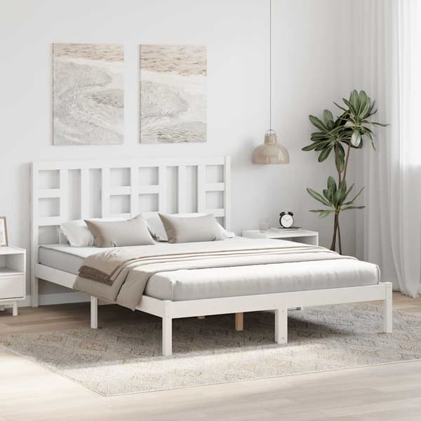 Sängram vit massivt trä 150x200 cm