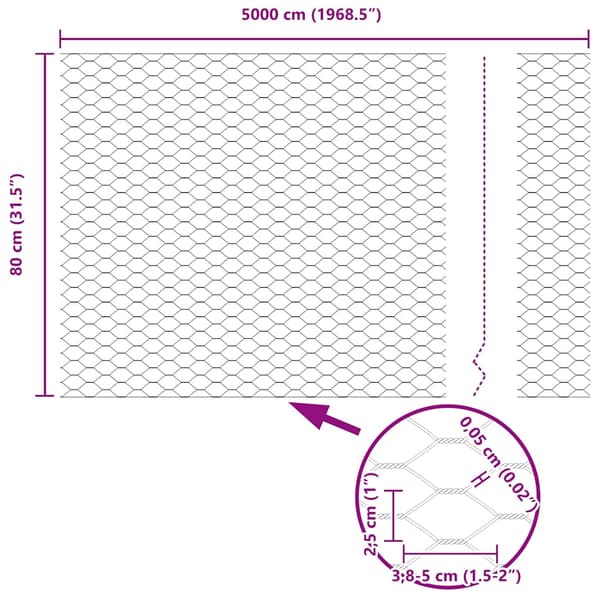 Hexagonstängsel Silver 0,8 x 50 m Galvaniserat stål
