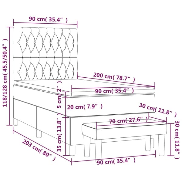 Ramsäng med madrass svart 90x200 cm tyg