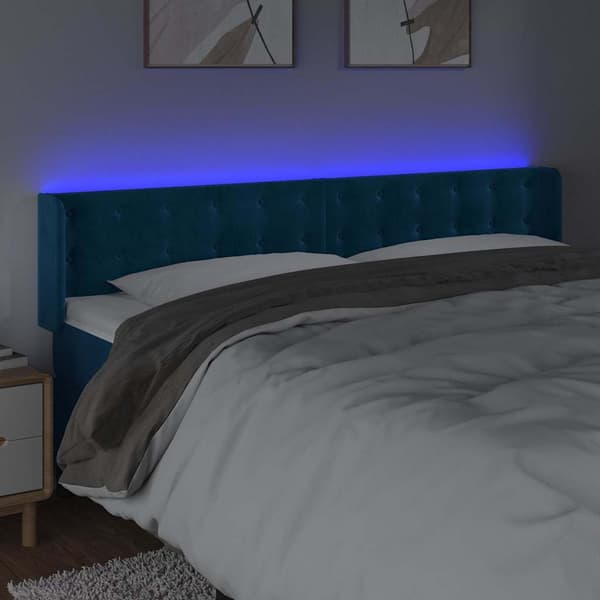 Sänggavel LED mörkblå 163x16x78/88 cm sammet