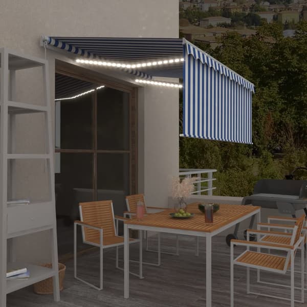 Markis manuell infällbar med rullgardin&LED 3x2,5m blå och vit