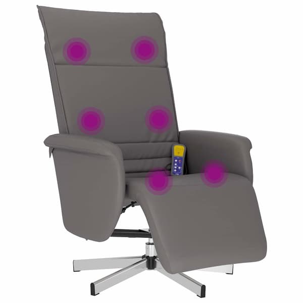 Massagefåtölj med fotstöd grå konstläder