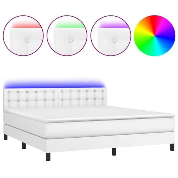Ramsäng med madrass & LED vit 160x200 cm konstläder