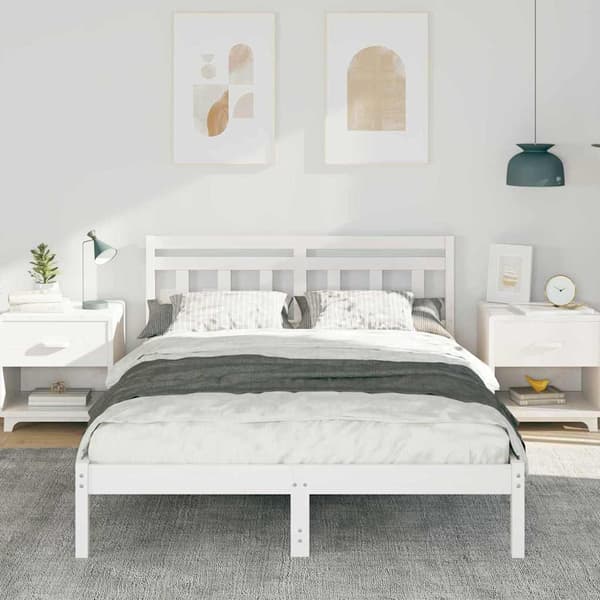 Sängram Vit 120 x 190 cm Massiv furu