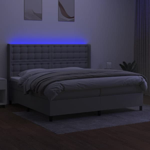 Ramsäng med madrass & LED ljusgrå 200x200 cm tyg