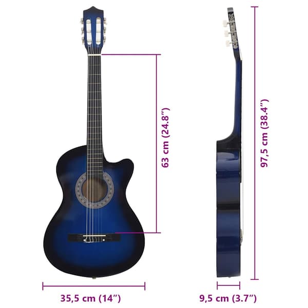 Westerngitarr med cutaway 6 strängar blå 38"