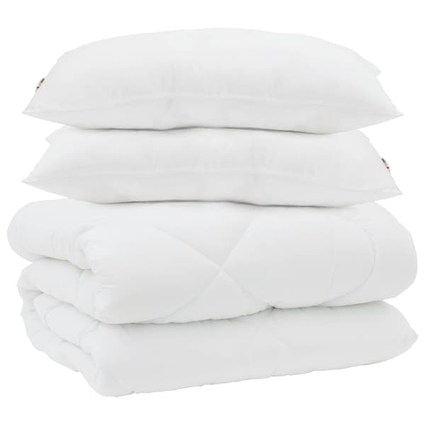 Duntäcke med Kuddar 3 pcs Vit Mikrofiber och Dunfjäder