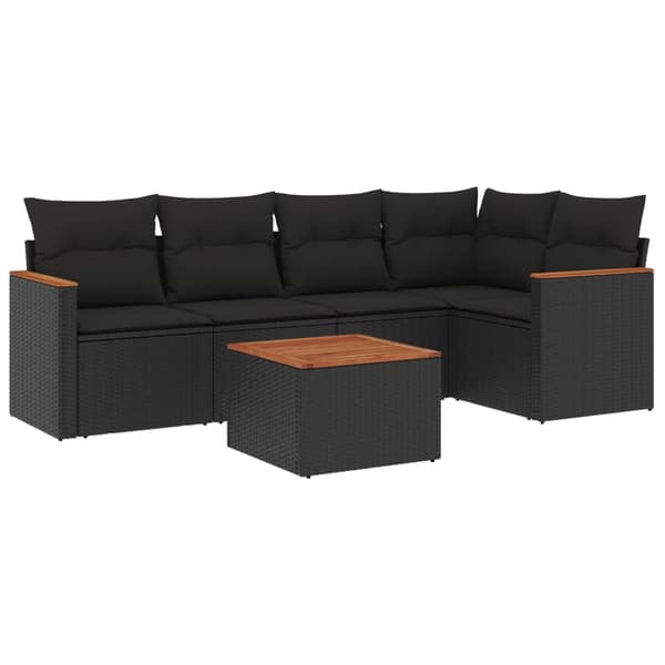 Loungegrupp med dynor 6 delar svart konstrotting