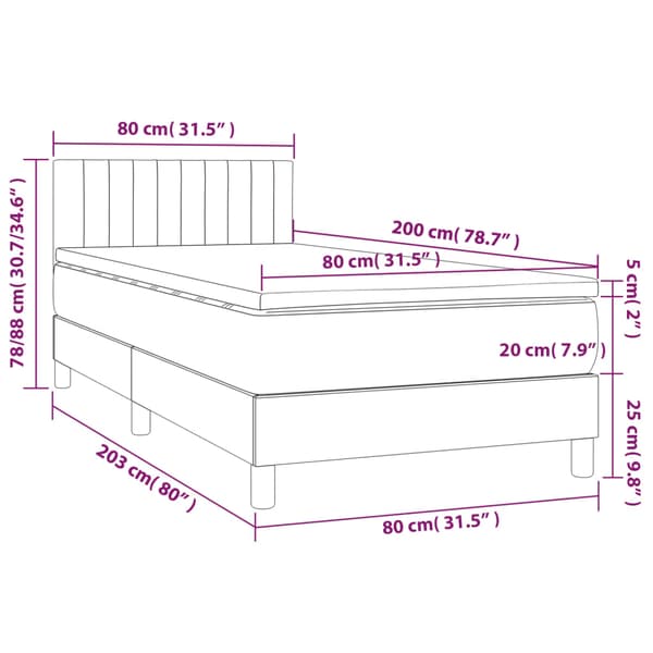 Ramsäng med madrass & LED rosa 80x200 cm sammet